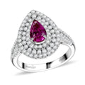 Certified & Appraised Rhapsody 950 Platinum AAAA Padparadscha Sapphire, Diamond (E-F, VS2) (1.22 cts) Double Halo Ring (Size 7.0) (7 g) 2.50 ctw - Sticky add to cart bar