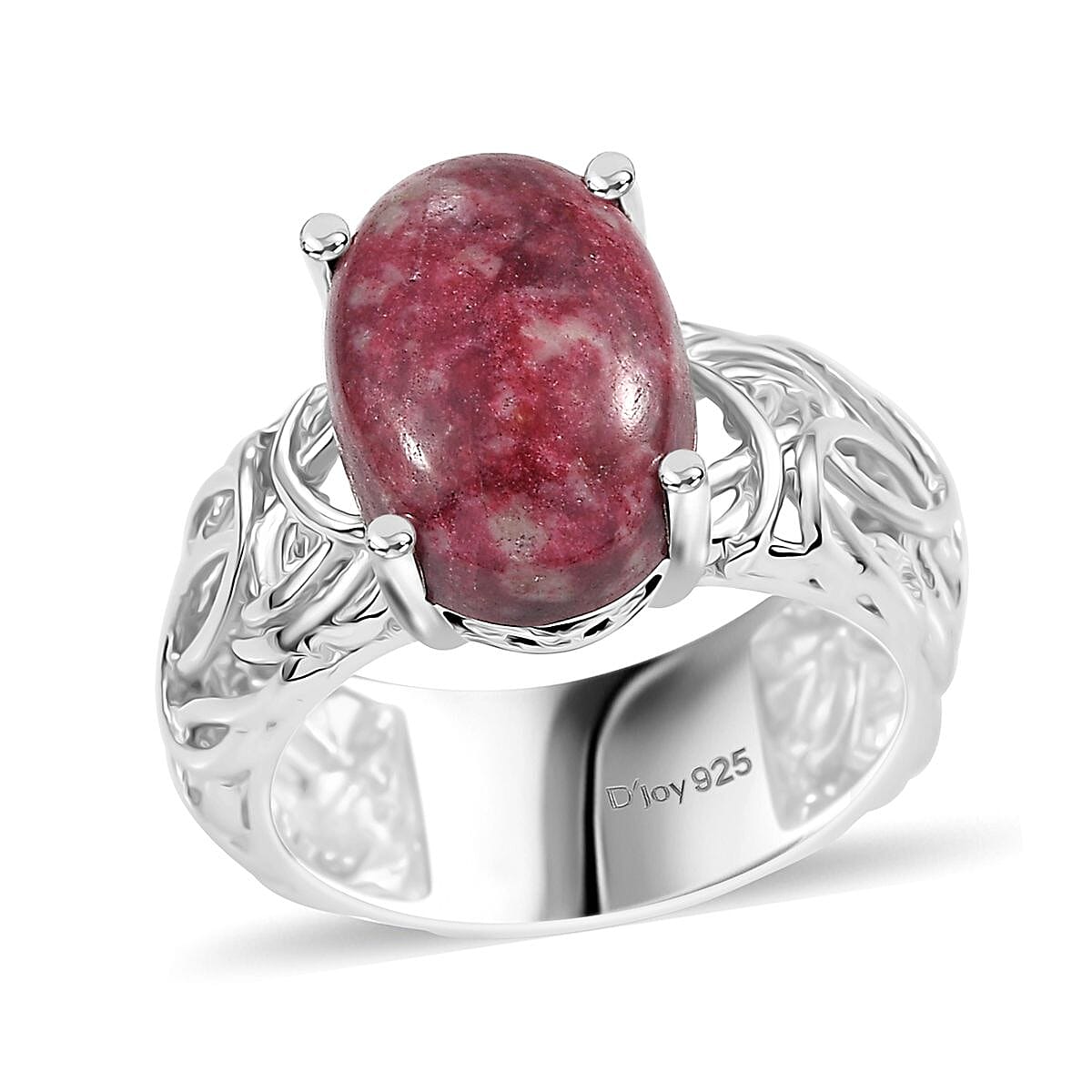 Norwegian Thulite 8.50 ctw Solitaire Ring in Rhodium Over Sterling Silver