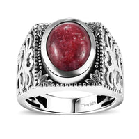 Premium Norwegian Thulite Solitaire Ring in Black Oxidized Sterling Silver (Size 10.0) 7.40 ctw