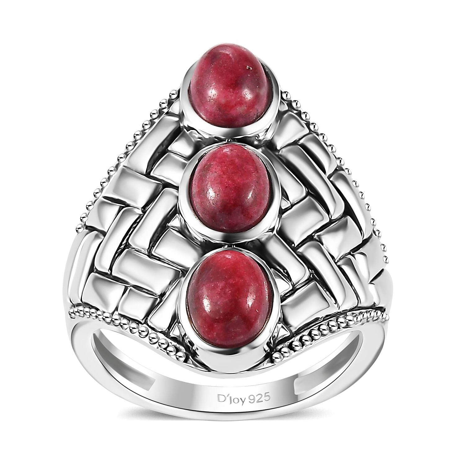 Premium Norwegian Thulite Trilogy Ring in Black Oxidized Sterling Silver (Size 10.0) 3.15 ctw