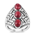 Premium Norwegian Thulite Trilogy Ring in Black Oxidized Sterling Silver (Size 10.0) 3.15 ctw - Sticky add to cart bar