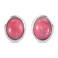 Norwegian Thulite Stud Earrings in Rhodium Over Sterling Silver 3.00 ctw