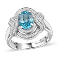 Cambodian Blue Zircon, Moissanite Ring in Rhodium Over Sterling Silver (Size 10.0) 2.40 ctw - Sticky add to cart bar
