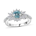 Cambodian Blue Zircon, White Zircon Ring in Rhodium Over Sterling Silver (Size 6.0) 2.25 ctw - Sticky add to cart bar
