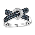 Blue Diamond (IR), White Diamond Buckle Ring in Rhodium Over Sterling Silver (Size 10.0) 0.50 ctw - Sticky add to cart bar