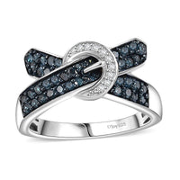 Blue Diamond (IR), White Diamond Buckle Ring in Rhodium Over Sterling Silver (Size 10.0) 0.50 ctw