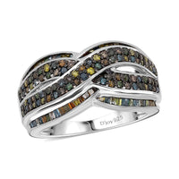 TLV Blue Diamond (IR) Infinity Ring in Platinum Over Sterling Silver (Size 6.0) 1.00 ctw