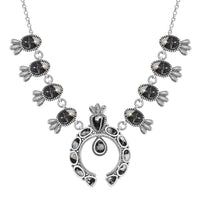 D'Joy Artisan Crafted White Buffalo 21.25 ctw Squash Blossom Necklace in Black Oxidized Sterling Silver 18 Inches