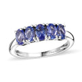 Tanzanite 5 Stone Ring in Rhodium Over Sterling Silver (Size 10.0) 1.10 ctw - Sticky add to cart bar