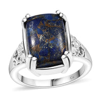 Matrix Lapis Lazuli Solitaire Ring in Platinum Over Copper with Magnet (Size 5.0) 7.50 ctw