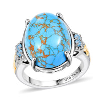 Karis Blue Turquoise, Signity Blue Topaz Ring in 18K YG Plated and Platinum Bond (Size 10.0) 10.30 ctw