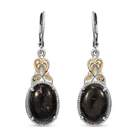 Matrix Silver Shungite Solitaire Stud Earrings in 14K YG and Platinum Over Copper with Magnet 8.30 ctw