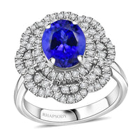 950 Platinum AAAA Tanzanite White Diamond EF, VS Main Stone With Side Stone Ring , Platinum Wt. 7 g 3.82 ctw