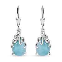 D'Joy Natural Green Larimar 7.90 ctw Octopus Earrings in Rhodium Over Sterling Silver