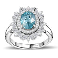 Premium Cambodian Blue Zircon, White Zircon Cluster Ring in Rhodium Over Sterling Silver (Size 7.0) 3.85 ctw - Sticky add to cart bar