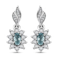 D'Joy Cambodian Blue Zircon and White Zircon 1.50 ctw Sunburst Earrings in Rhodium Over Sterling Silver - Sticky add to cart bar