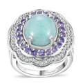 Natural Green Larimar, Multi Gemstone Ocean Bloom Ring in Rhodium Over Sterling Silver (Size 10.0) 7.10 ctw - Sticky add to cart bar