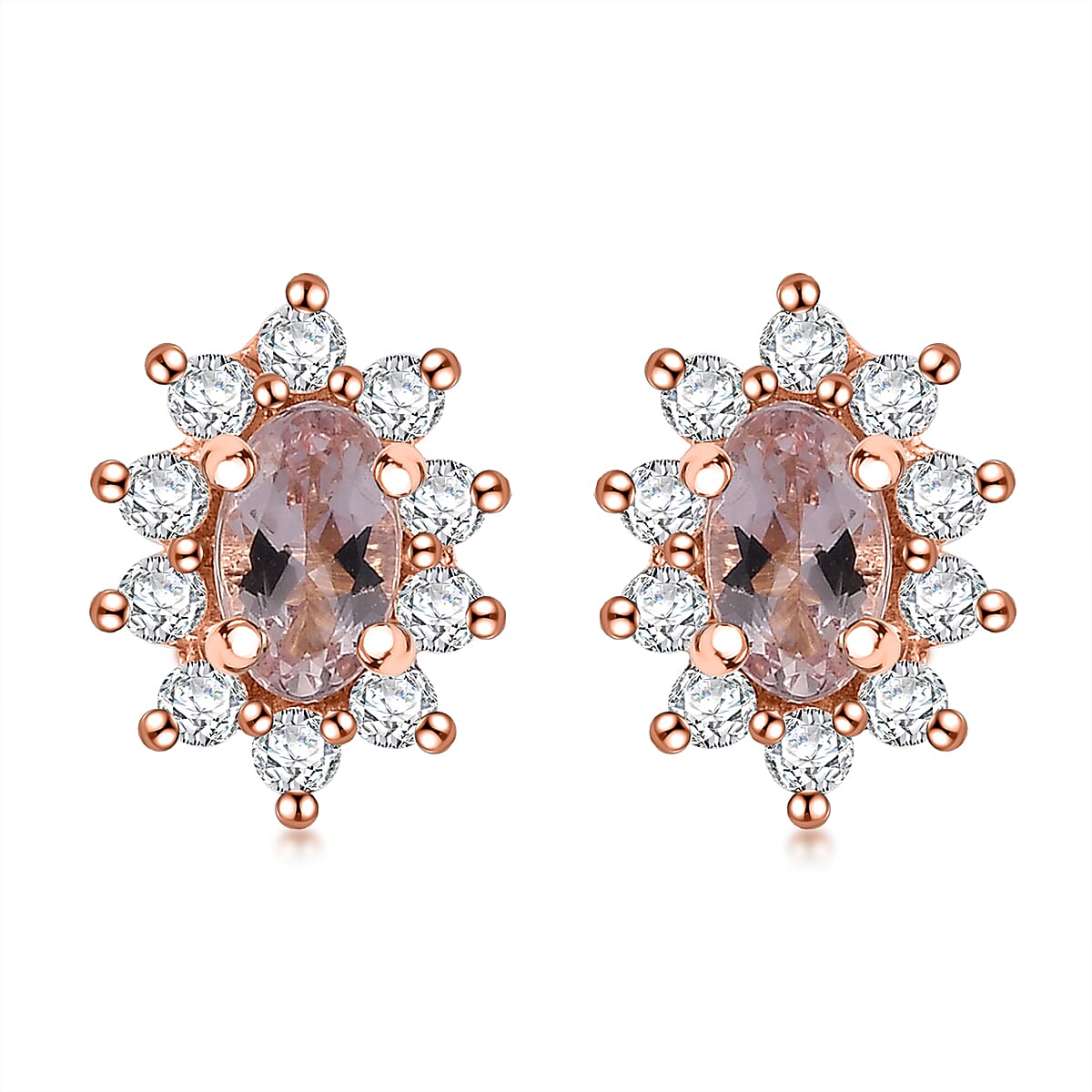 D'Joy Pink Morganite and Moissanite 0.75 ctw Sunburst Earrings in 18K Vermeil RG Over Sterling Silver