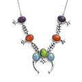 Mojave Multi Color Turquoise Squash Blossom Necklace (18 Inches) in Stainless Steel 18.65 ctw - Sticky add to cart bar