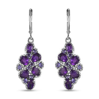 African Amethyst and Simulated Purple Diamond 4.20 ctw Earrings in Stainless Steel