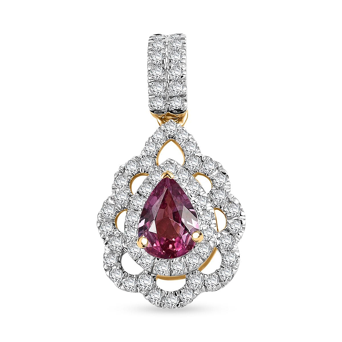 Certified & Appraised Luxoro AAA Padparadscha Sapphire and G-H I2 Diamond 1.40 ctw Pendant without Chain in 14K Yellow Gold