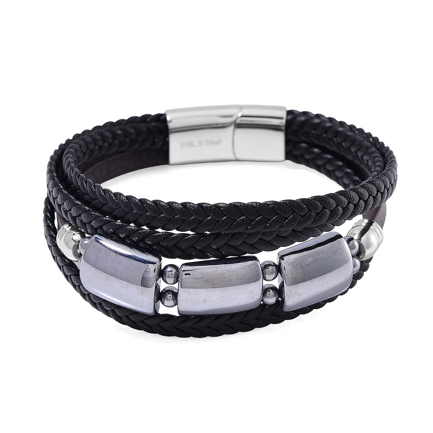 Terahertz Bracelet in Leather Code and Stainless Steel (8.50 In) 60.00 ctw