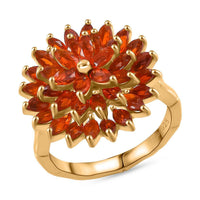 Crimson Fire Opal Dahlia Flower Ring in 18K Vermeil YG Over Sterling Silver (Size 10.0) 2.20 ctw