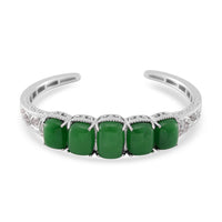 Karis Green Jade and White Zircon 35.70 ctw Cuff Bracelet in in Silvertone (6.50 In)