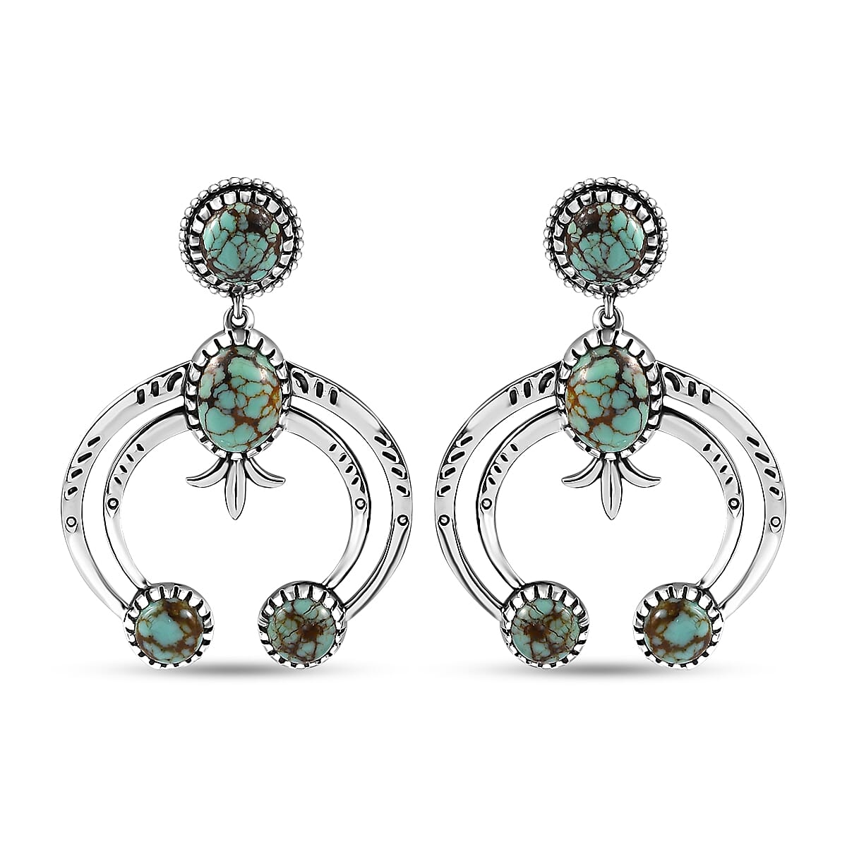 D'Joy Artisan Crafted Blue Horizon Turquoise 5.65 ctw Crescent Sage Earrings in Black Oxidized Sterling Silver