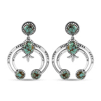 D'Joy Artisan Crafted Blue Horizon Turquoise 5.65 ctw Crescent Sage Earrings in Black Oxidized Sterling Silver
