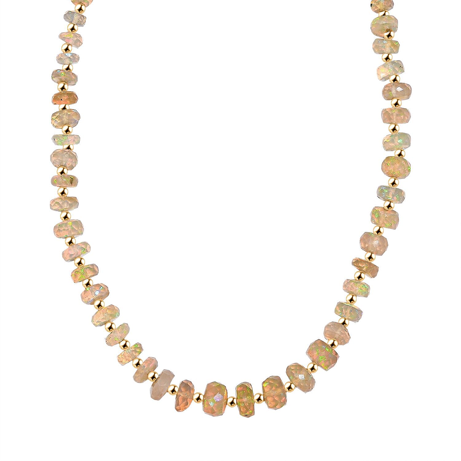 Premium Ethiopian Welo Opal 23.00 ctw Beaded Necklace in 18K Yellow Gold Over Sterling Silver 18 Inches