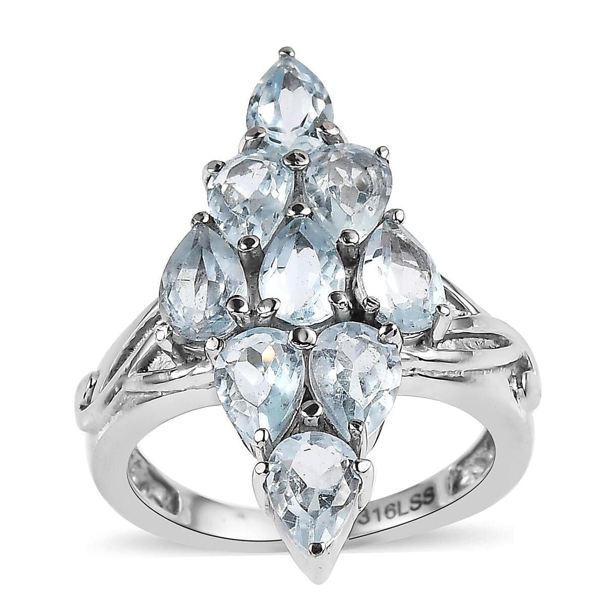 Sky Blue Topaz Elongated Ring in Stainless Steel (Size 10.0) 4.50 ctw