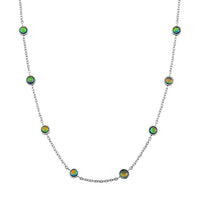 Blue Magic Simulated Opal Resin Station Necklace (20-22 Inches) in Stainless Steel