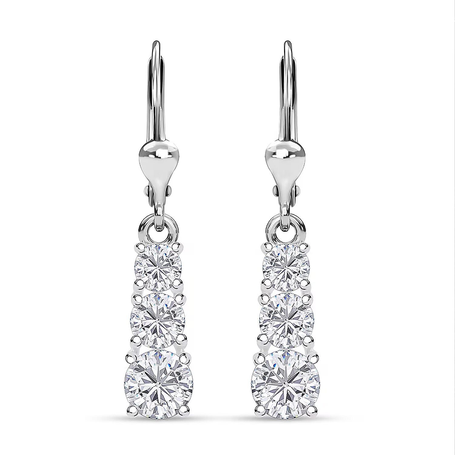 D'Joy Lab Created White Sapphire 2.20 ctw Trinity Earrings in Sterling Silver