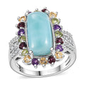 Natural Green Larimar, Multi Gemstone Sunlight Ring in Rhodium Over Sterling Silver (Size 10.0) 6.00 ctw - Sticky add to cart bar