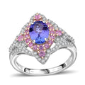 Tanzanite and Multi Gemstone 2.40 ctw Ring in Rhodium Over Sterling Silver (Size 10.0) - Sticky add to cart bar