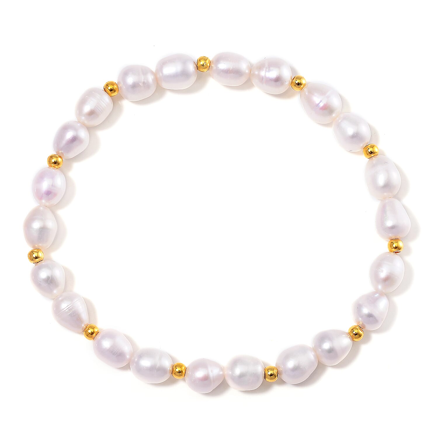 White Freshwater Pearl Stretch Bracelet in 14K YG Over Sterling Silver