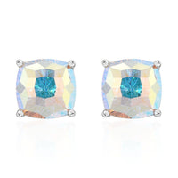 J Francis Embellished with Aurora Borealis Crystal by Swarovski Stud Earrings in Rhodium Over Sterling Silver