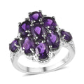 African Amethyst Cluster Ring in Stainless Steel (Size 10.0) 3.50 ctw - Sticky add to cart bar