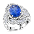 TLV Kashmir Kyanite, Moissanite Ring in Rhodium Over Sterling Silver (Size 10.0) 6.00 ctw - Sticky add to cart bar