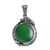 Bali Legacy Green Jade (D) 17.60 ctw Dragon Pendant in Sterling Silver