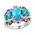 Lagoon Turquoise, Multi Gemstone Ring in Rhodium Over Sterling Silver (Size 10.0) 4.75 ctw - Sticky add to cart bar