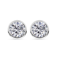 Moissanite (Rnd 5mm) Solitaire Stud Earrings in Rhodium Over Sterling Silver 0.85 ctw