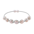 Freshwater Pearl Bangle Bracelet in Silvertone (Adjustable) - Sticky add to cart bar