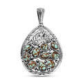D'Joy Artisan Crafted Blue Horizon Turquoise 4.40 ctw Leaf Pendant without Chain in Black Oxidized Sterling Silver - Sticky add to cart bar