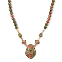 Unakite 220.00 ctw Necklace 18-20 Inches in ION Plated YG Stainless Steel