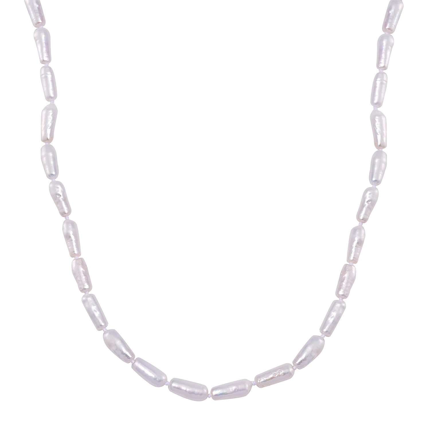 White Keshi Pearl Necklace in Stainless Steel 18-20 Inches