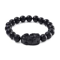 Black Obsidian Beaded Stretch Bracelet (6.5-7 In) 150.00 ctw