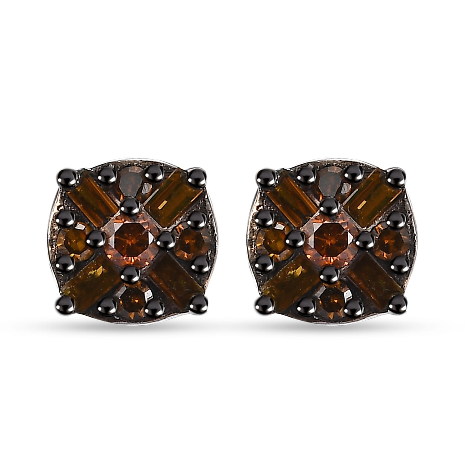 D'Joy Red Diamond 0.15 ctw Stud Earrings in Rhodium Over Sterling Silver
