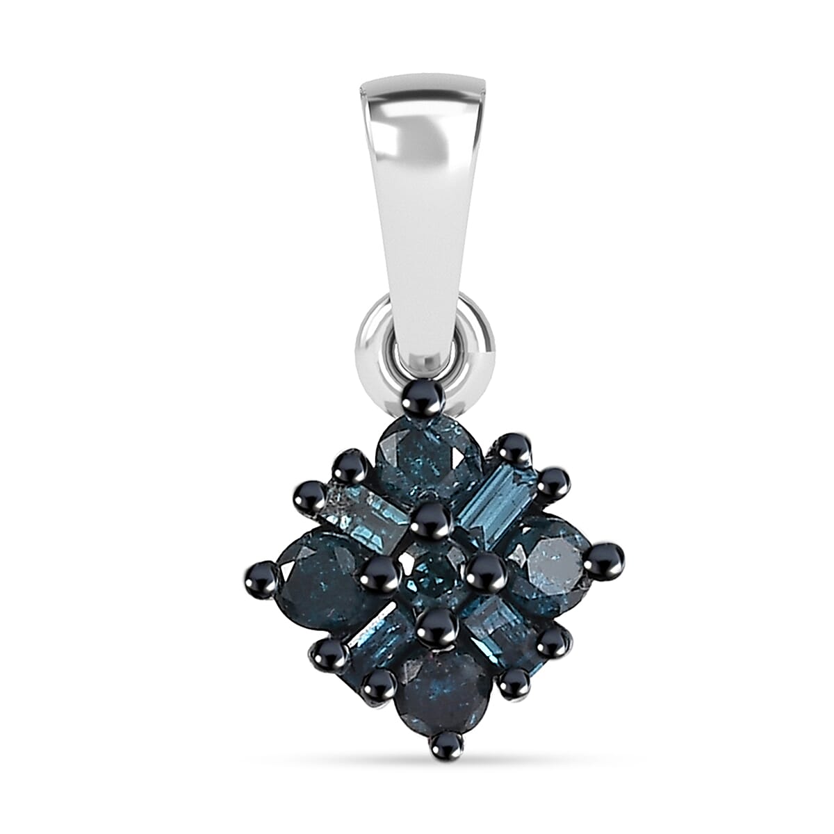 D'Joy Blue Diamond 0.20 ctw Pendant without Chain in Rhodium Over Sterling Silver